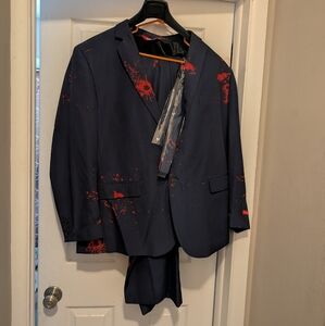 Shinesty Suit Bullet Holes 3pc Jacket Pants And Tie New Without Tag